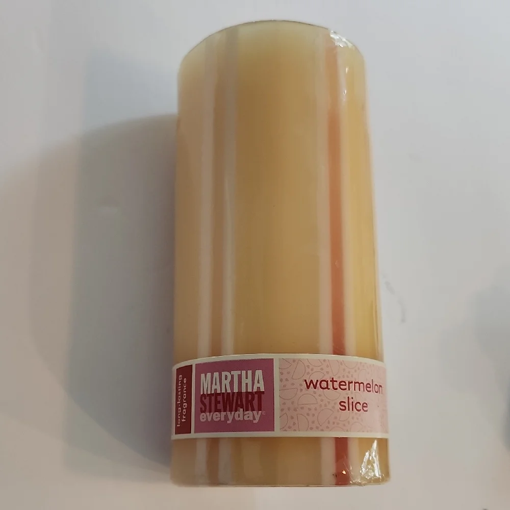 Vintage Martha Stewart Everyday Watermelon Slice Pillar Candle - Cream & Pink